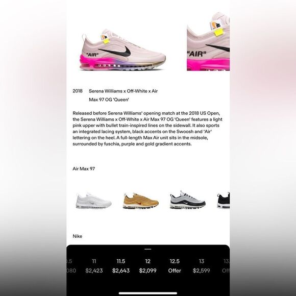Nike Air Max 97 OG x Serena Williams x OFF-WHITE Queen 2018 Shoes - Picture 3 of 3